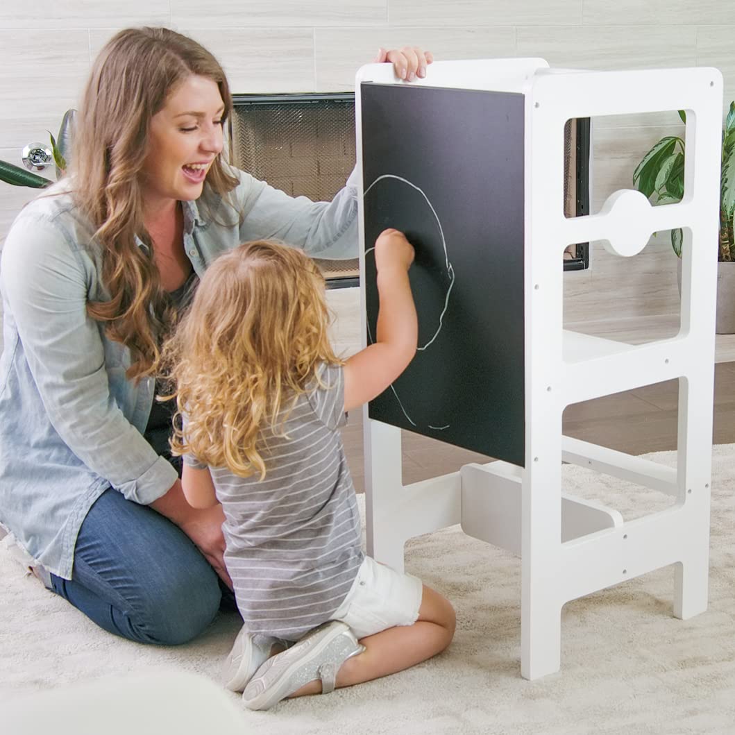 Kitchen Step Stool & Chalkboard Desk for Toddlers Easily Turns