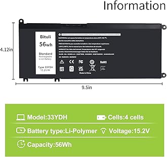 Bituli 33YDH Laptop Battery for Dell Inspiron 17 7000 7778 7779 7786 7773 15 7577 G3 3579 3779 G5 5587 G7 7588 Latitude 13 3380 14 3490 15 3590 3580 PVHT1 P30E 81PF3 081PF3 56WH