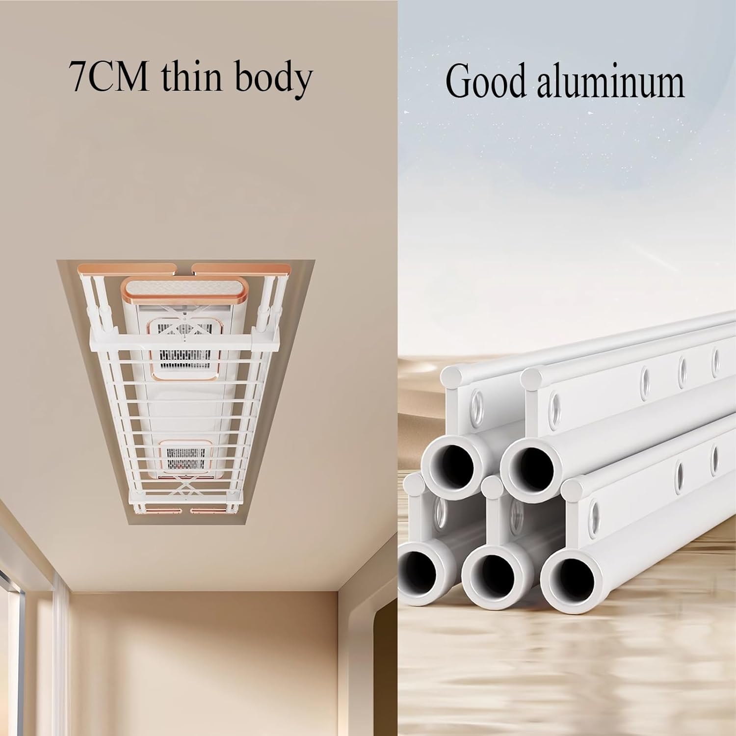 Folding Clothes Drying Rack Metal with Load of 35Kg, Towel Drying Rack Electric Lifting 130Cm, Ceiling Mounted Small Balcony Dryer Clothesline Suitable for Bathroom,