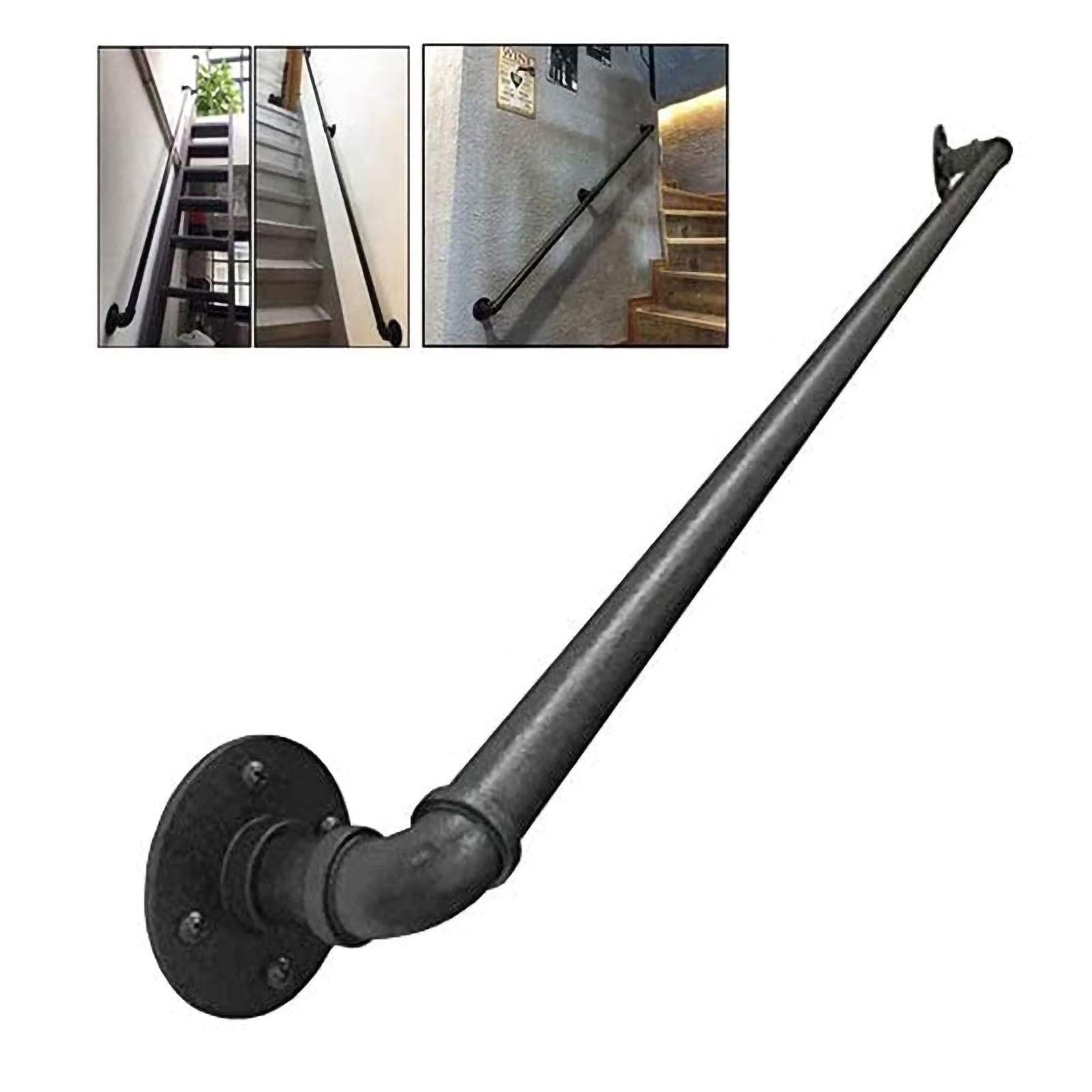 KHLMSRXJ Stair Rail 25Cm-600Cm Handrail for Stairs, Handrail for Stairs Indoor Outdoor Steps, Black Metal Wrought Iron External Handrail, Easy to Install Hand Railing/600Cm