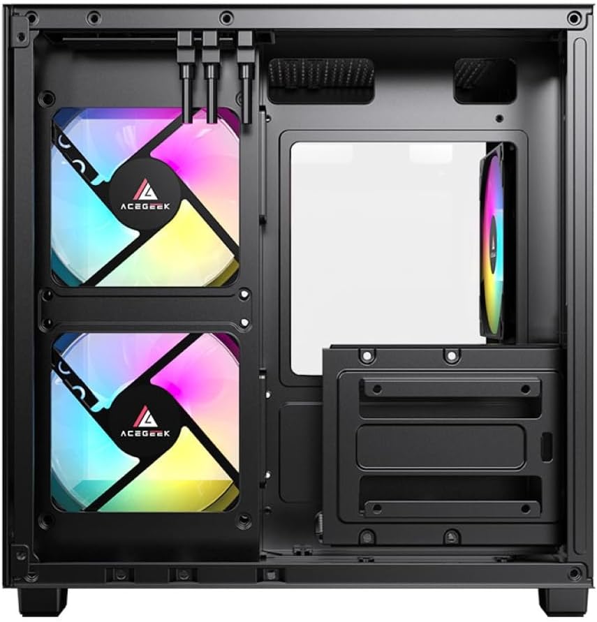 Acegeek Ori Rainbow Gaming Case, rear internal view showing cable routing space