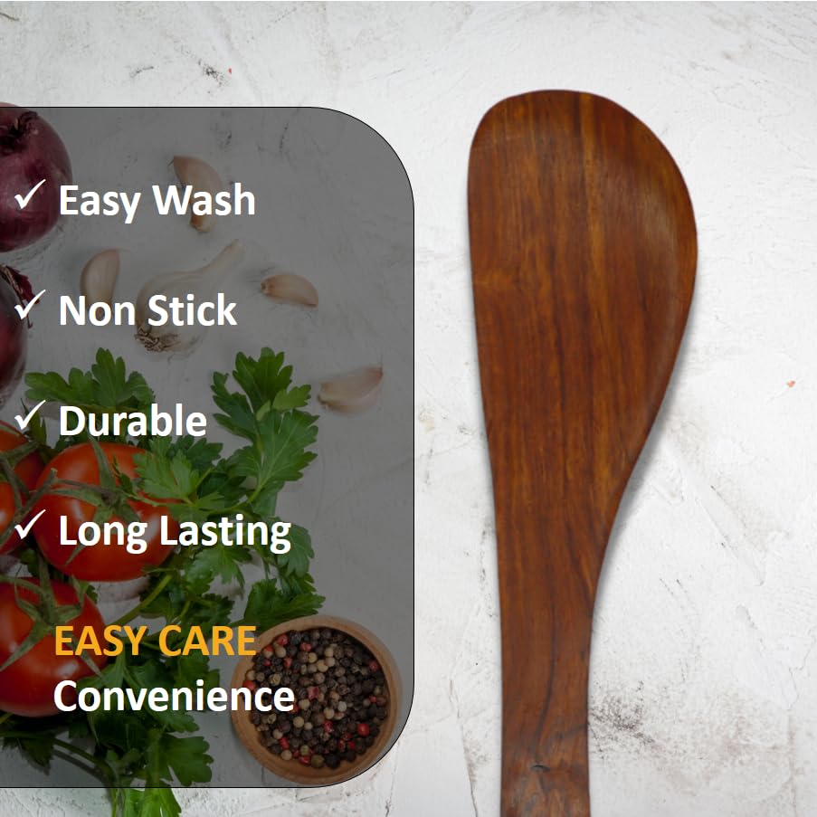 Image of Premium Wooden Cooking Spoon & Spatula | Natural Sheesham Wood (Indian Rosewood), Non-Stick Safe, Heat Resistant Kitchen Tools for Roti, Sabzi, Frying & Serving (Set of 4)