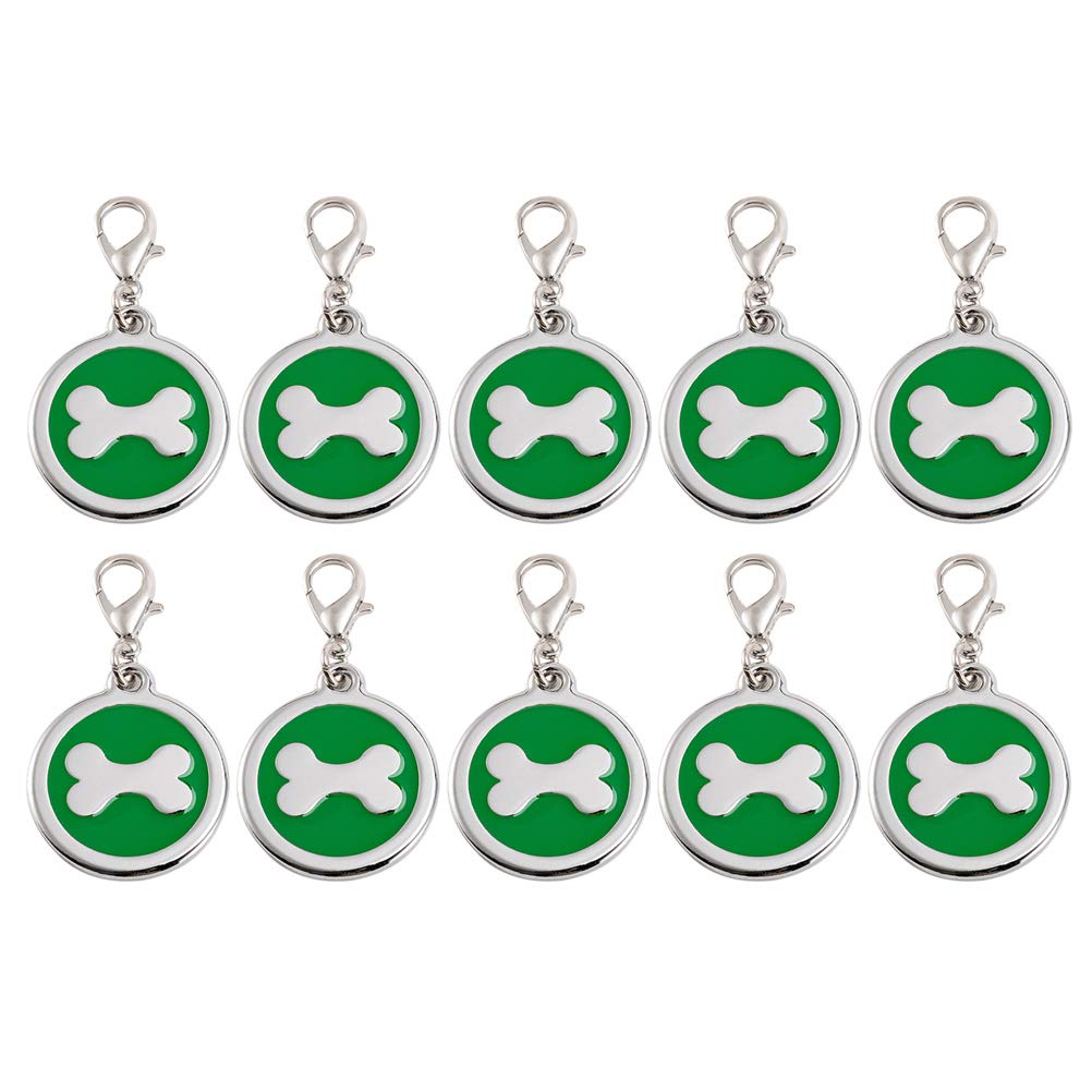 Hemobllo 10pcs Zinc Alloy Pet Tag Round Bone Dog Chain Hanging Pets Pendent Puppy Accessory (Green)