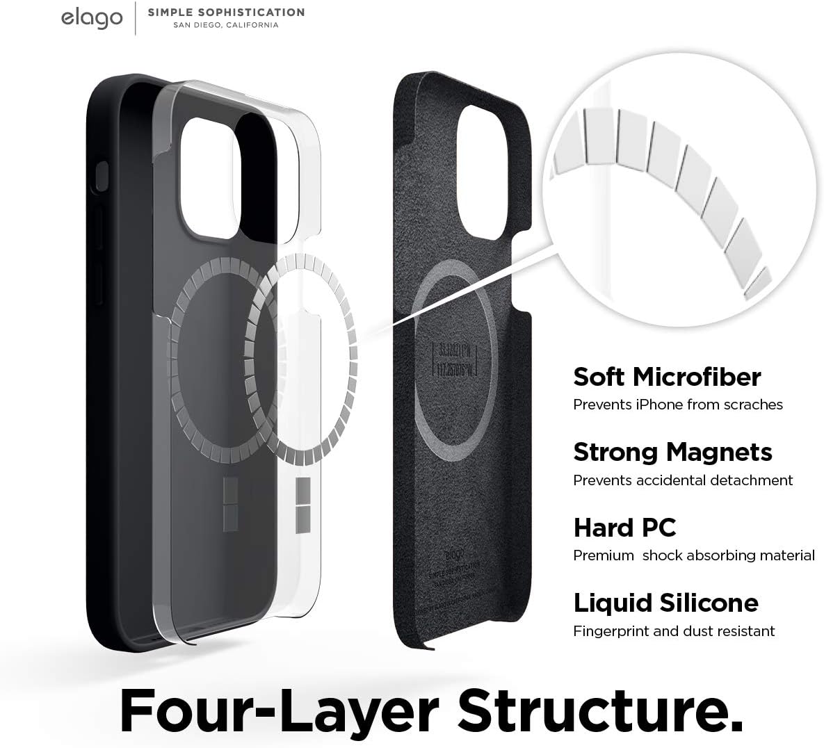 elago Magnetic Silicone Case Compatible with MagSafe Compatible with iPhone 12 and Compatible with iPhone 12 Pro 6.1 Inch - Built-in Magnets, Compatible with All MagSafe Accessories (Black)