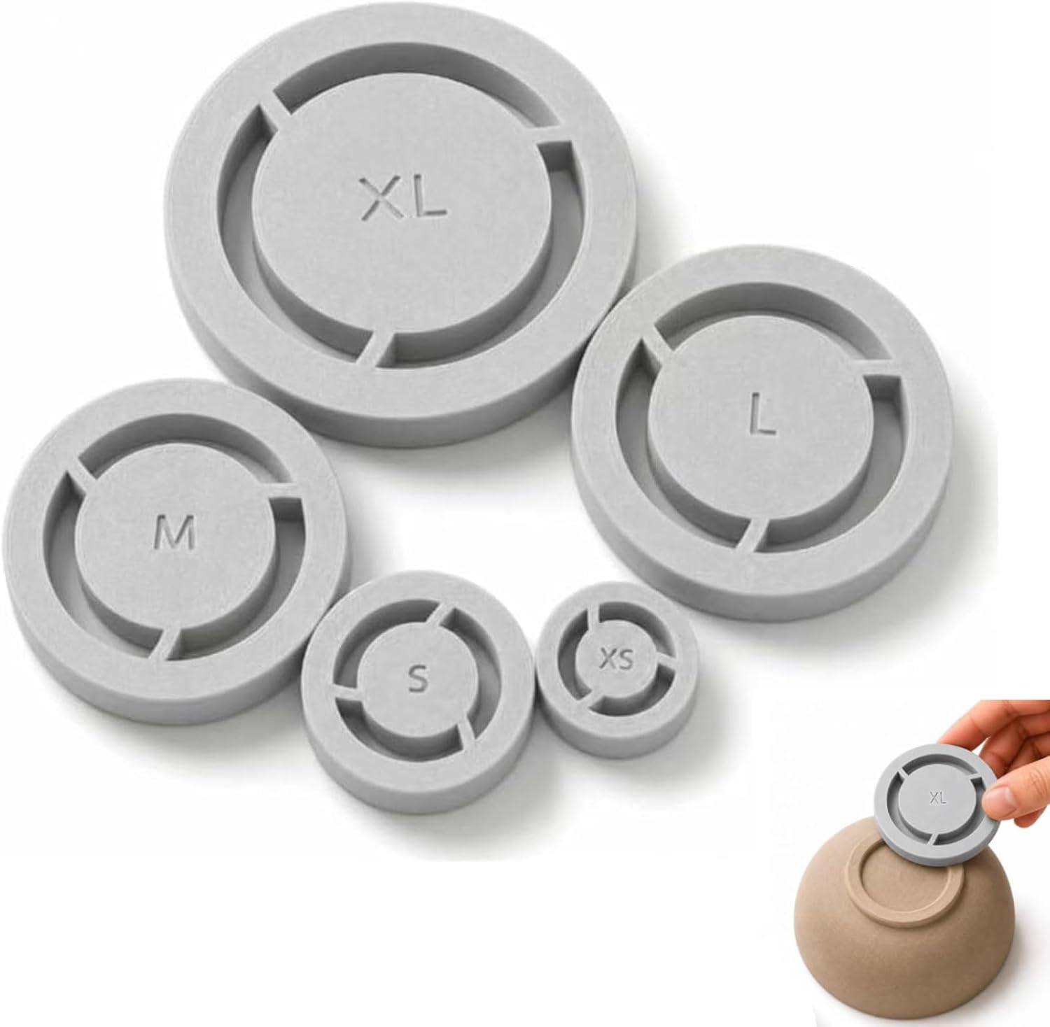 5 Pack Pottery Foot Ring Tool, Ceramic Base Aligner Press Template for Even Aligned Pottery Foot Rings, Compatible with Soft & Leather Clay, Pottery Tool for Bowls Mugs Handmade Ceramics (Gray)