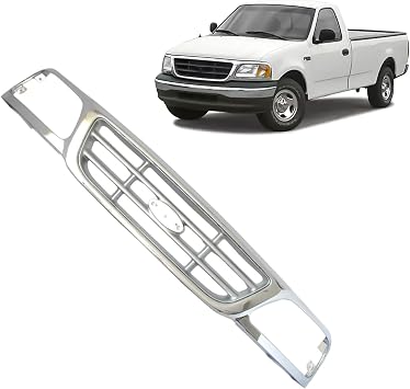 Grille Assembly Fits for 1999-2003 Ford F150/F250 and 2004 Heritage F150 Chrome Shell with Paintable Insert