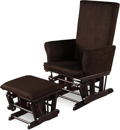 Miniatura 10 de Costzon Juego de mecedora y otomana, muebles de madera para bebé, para siesta y lectura, enfermería, silla mecedora cómoda tapizada limpiable con