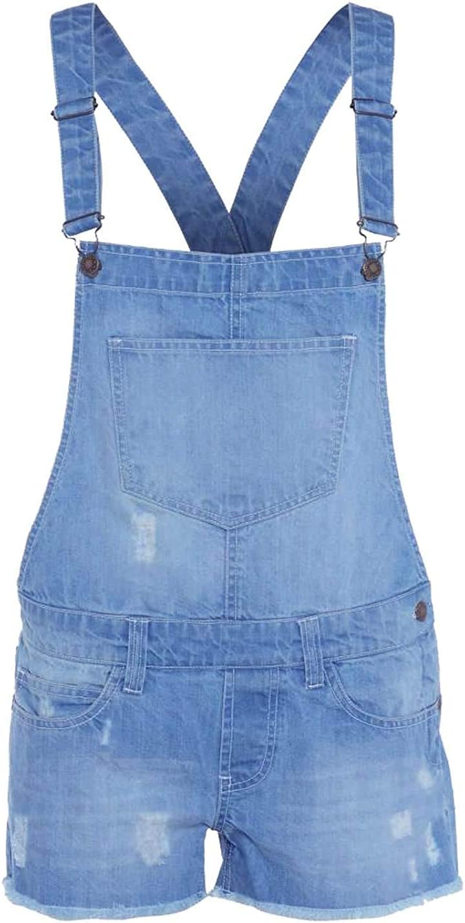 F4S New Womens Denim Light Wash Distressed Ladies KidsFrayed Dungaree Ladies Playsuit