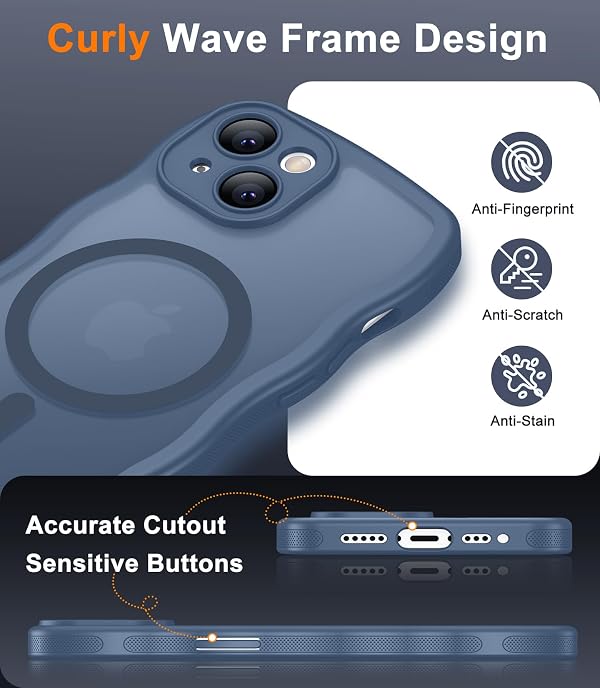 SPIDERCASE Magnetic for iPhone 14 Case, [Curly Wave Edge] with [2 Tempered Glass Screen Protector] [Full Camera Protection] Anti-Fingerprint Anti-Scratch Case for iPhone 14 6.1”, Blue by SPIDERCASE - Used condition - Image 5