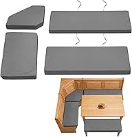 JZHLLA 4-Piece Grey Breakfast Nook Cushion Set - Water-Resistant Removable Covers, 4" High-Density Foam, Adjustable Straps for Corner Bench Dining