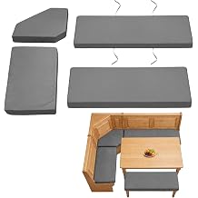 JZHLLA 4-Piece Breakfast Nook Cushion Set, Water-Resistant & Removable Covers Breakfast Dining Nook, High-Density Foam Includes Straps Fits Corner Bench & Dining Set Grey