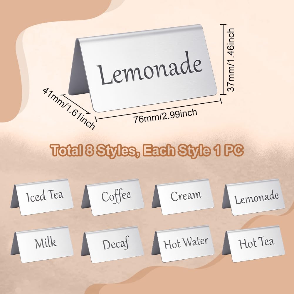 UNICRAFTALE 8Pcs Stainless Steel Tables Tent Sign for Restaurant Tables Beverage Signs Double Sided Table Sign Coffee and Tea Table Display for Wedding Party Buffet - Image 3