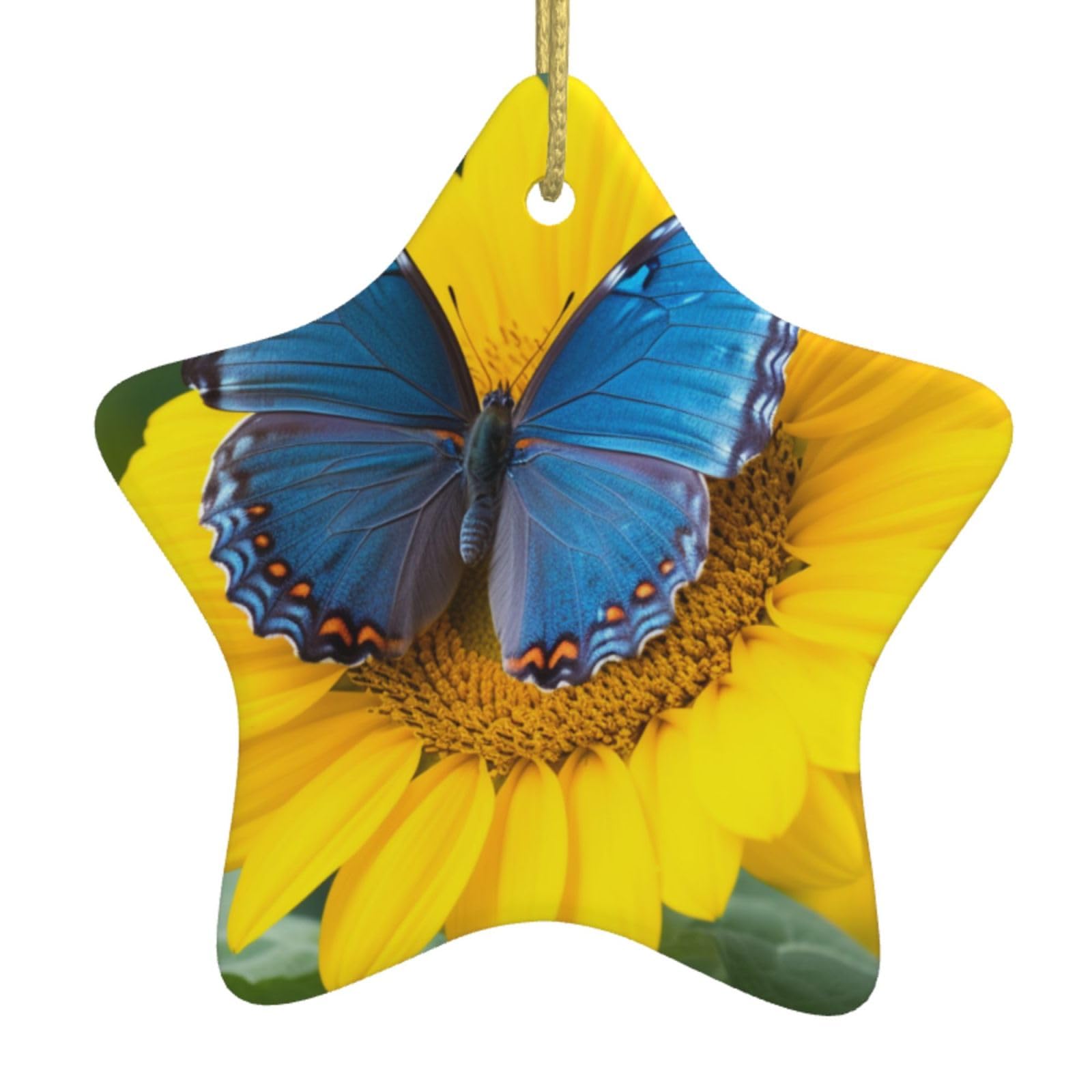 Fodpand Women's White Sunflower Blue Butterfly Christmas Ornaments 2025, Gift Exchange For Men, Collectible Ceramic Ornament Star Hanging Ornaments For Christmas Tree Decoration