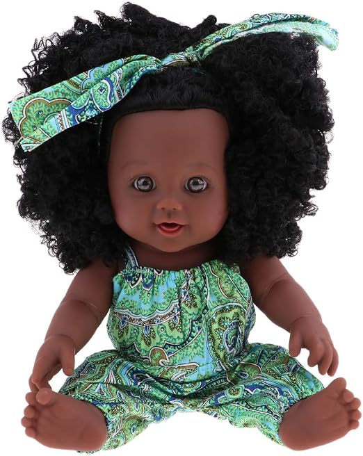 Amazon Cuticate 黒い肌の女の子人形アフリカ系アメリカ人人形リアルな幼児フィギュアモデル ブラックカーリー爆発髪 子供子供ギフト パーティーの好意 おもちゃ おもちゃ