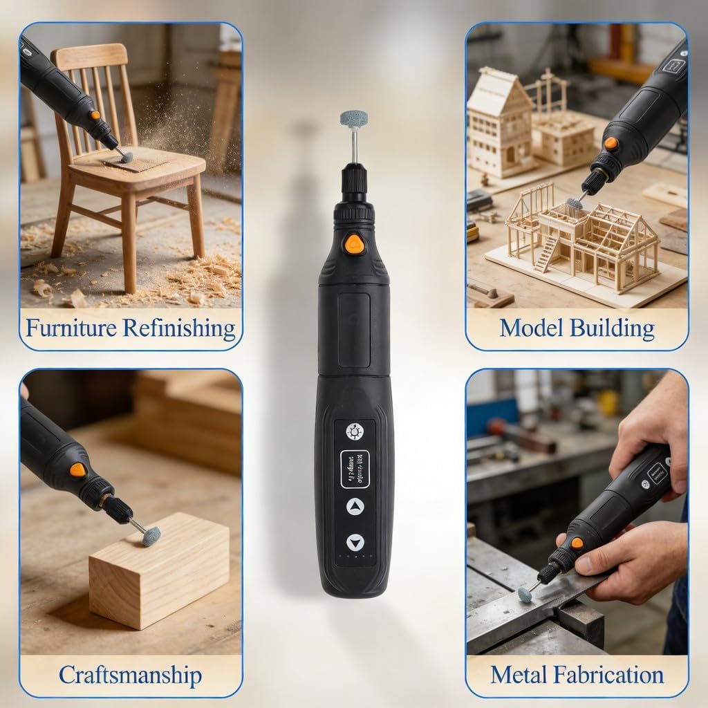 Mini Cordless Rotary Tool, 5 Speed Electric Grinder Set with USB Plug, 3.7V Portable Engraver - Adjustable Speed, Rechargeable Battery, Ideal for Crafting and DIY