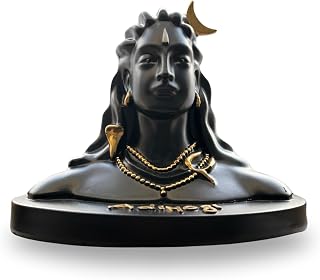 Vedic Charya 4.5-inch Adiyogi Shiva Statue - Handmade Black Resin Mahadev Dhyana Mudra Idol for Car Dashboard, Office Desk, Pooja Home, Zen Decor, Serene Meditation, Shivaratri & Spiritual Gifting