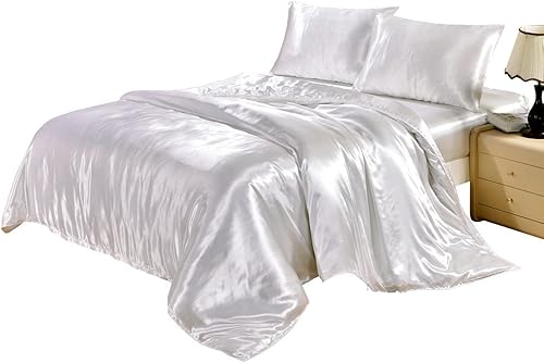 Miniatura 6 de DuShow Juego de funda de edredón de seda satinada de 3 piezas, 1 funda de edredón y 2 fundas de almohada, juego de funda de edredón de hilos suaves