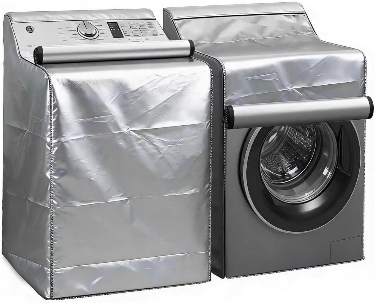 Washer and Dryer Covers, 2 Pack Washing Machine Cover, Waterproof Dust-proof Washer Dryer Case with Zipper, Washing Cover Fits Top and Front Load Machines (Black)