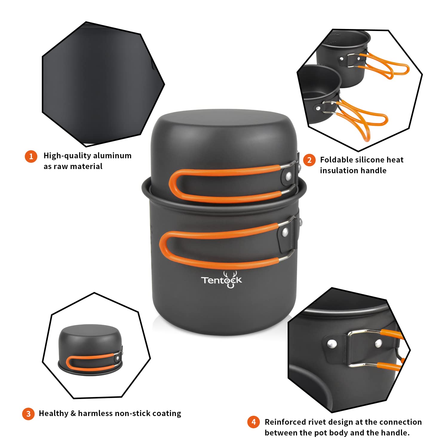 Tentock Batterie de Cuisine en Aluminium de Camping, Ustensiles de Cuisine Ultralégers en Plein Air Camping Ensemble Casserole et Pot pour Pique-Nique Randonnée Pêche Voyager