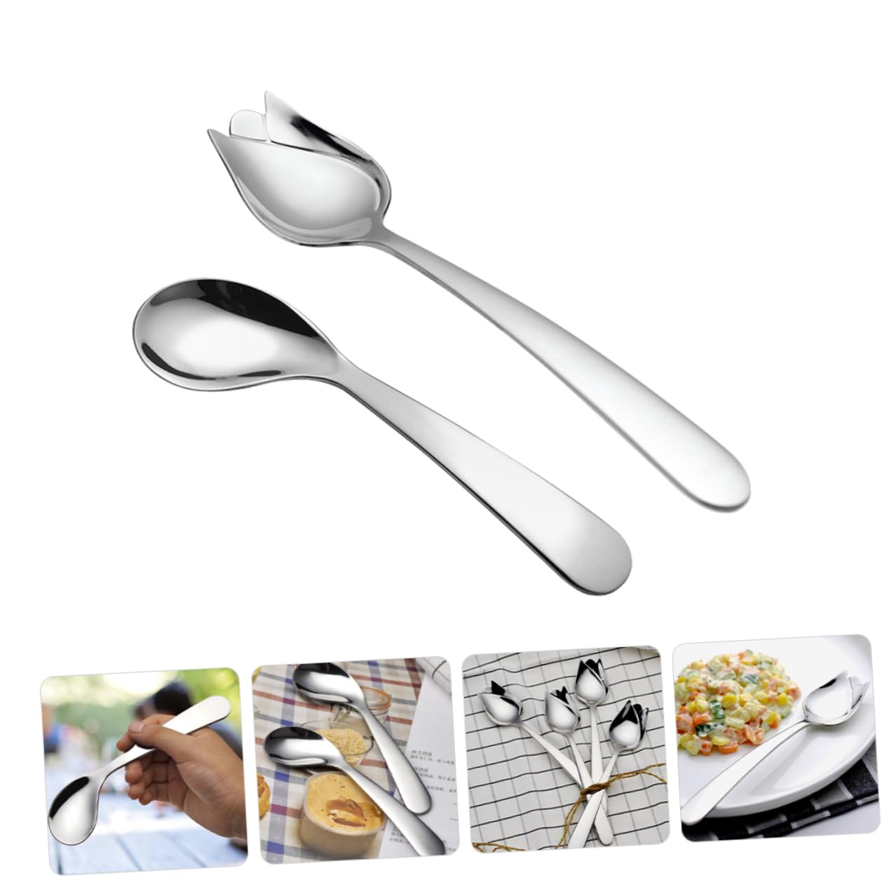 5 Series Codo Cuchara Tenedor Cucharón Cubiertos Para Discapacitados Para Adultos Anciano Forma Discapacidad Largo Pequeño Fácil Acero Inoxidable Plata 2 Piezas X 5