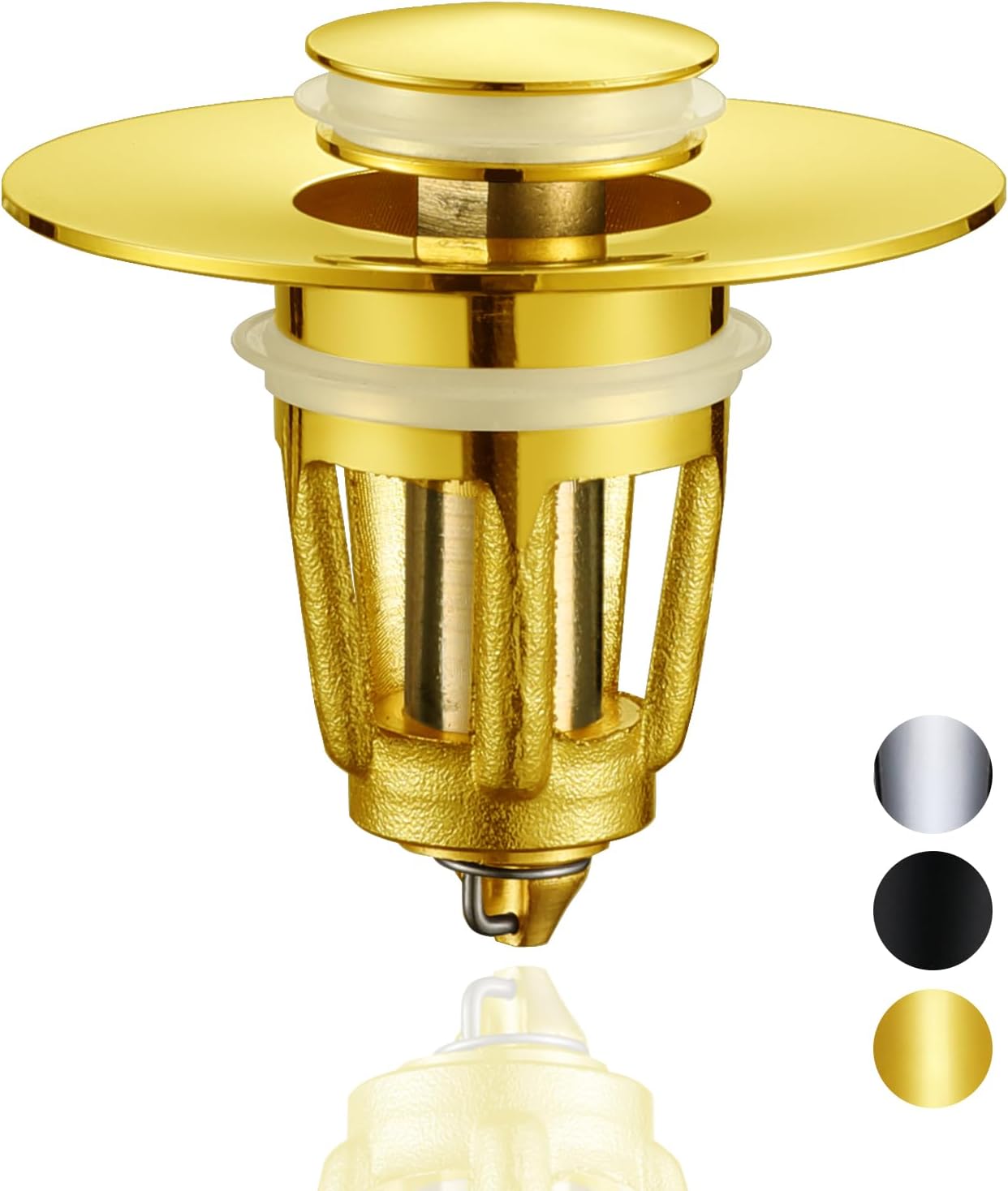 Bathroom Drain Stopper for 1.08" - 1.4", Brass Pop Up Drain Stopper Anti Clogging Drain Plug with Basket, Bathroom Kitchen Vessel Sink Drain Strainer Spring Bounce Core Push Type Drain Filter (Gold)