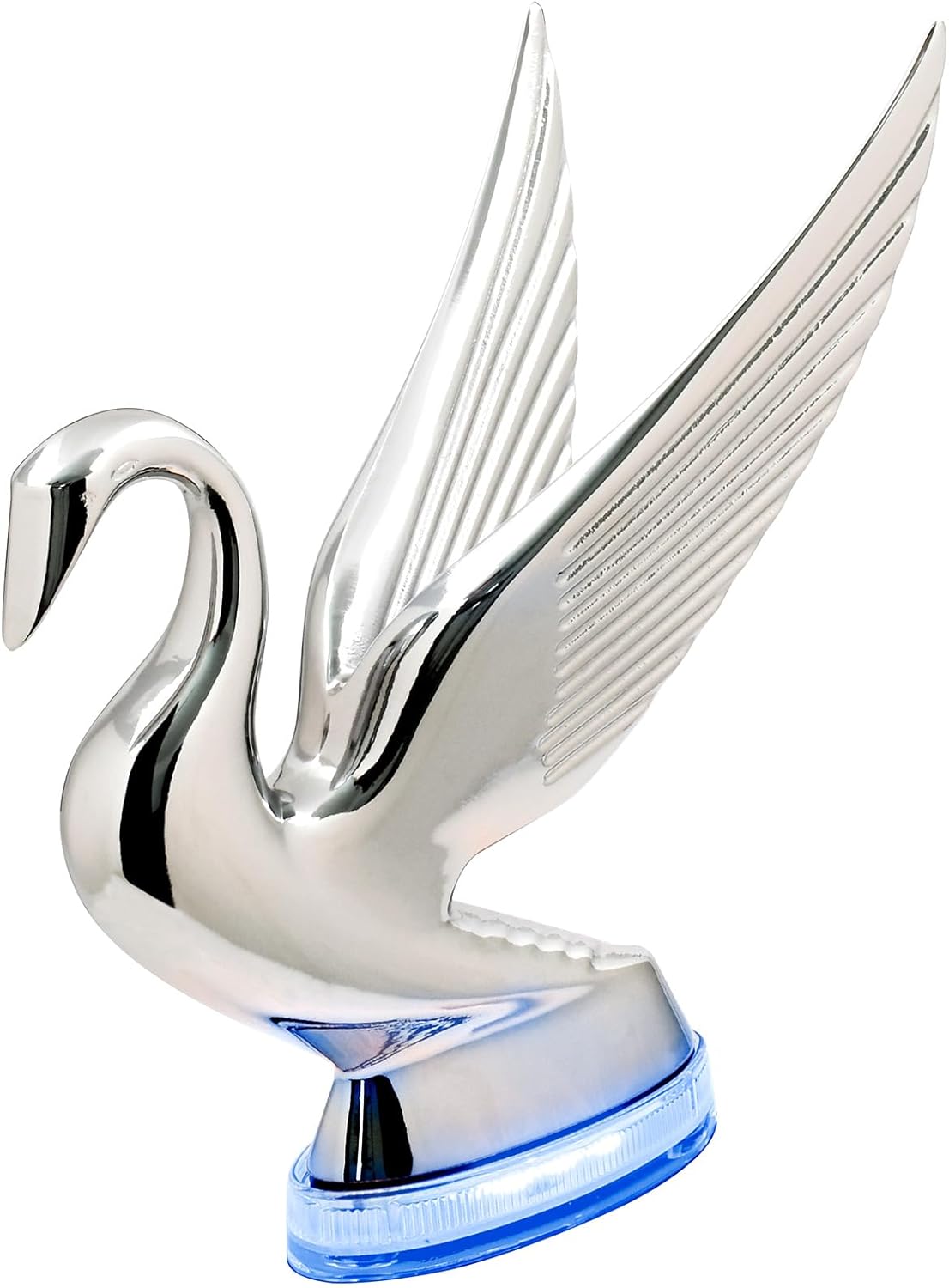 GG Grand General 47984 Chrome Swan Hood Ornament with Blue/Clear 6 LED Glow Base