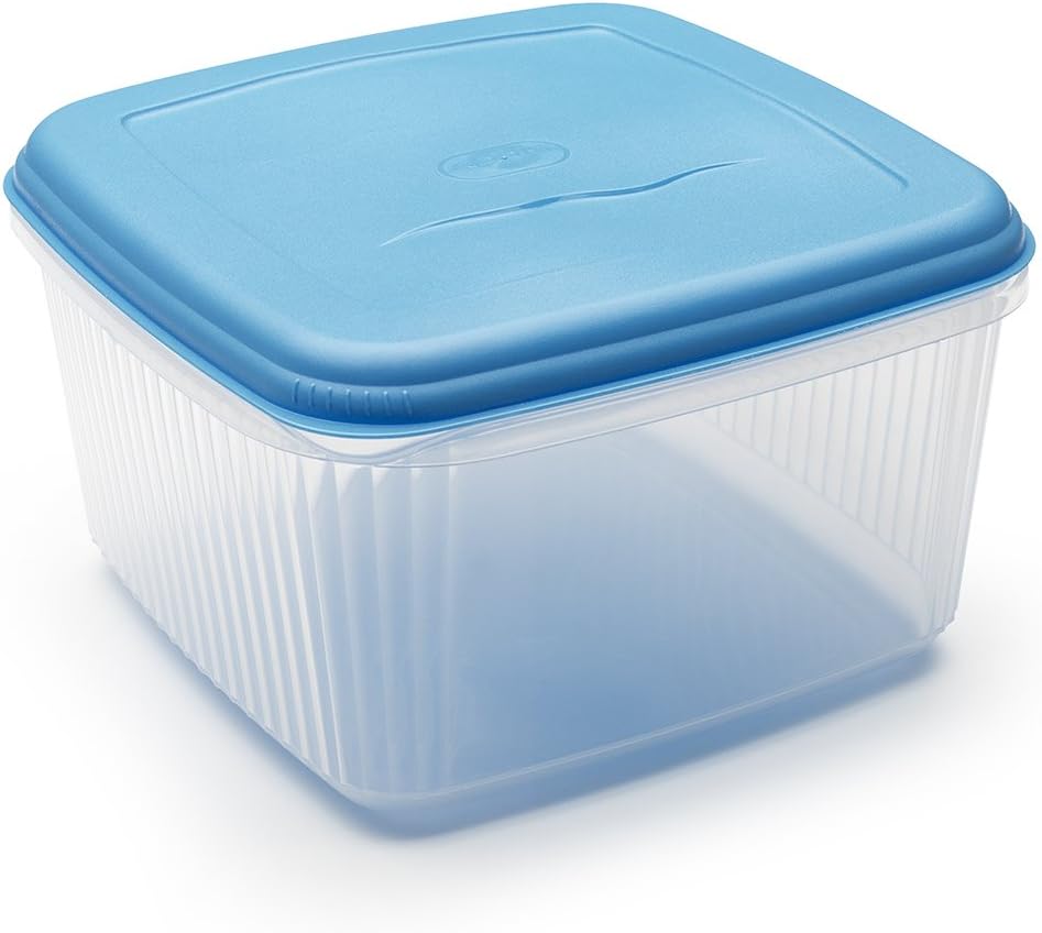Addis 10L Square Lunchbox Food Container. Transparent With A Blue Lid.