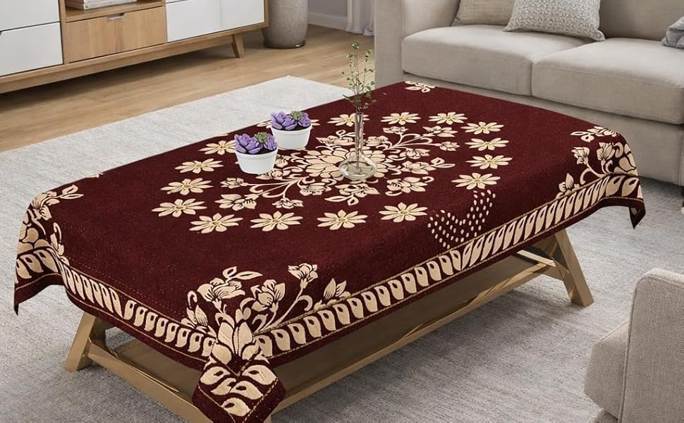 100% Chenille Dining Table Cover 4 Seater, Table Cloth for Center Table, Table Cover (Size 4 Seater - 36" x 54") Maroon8-image-9