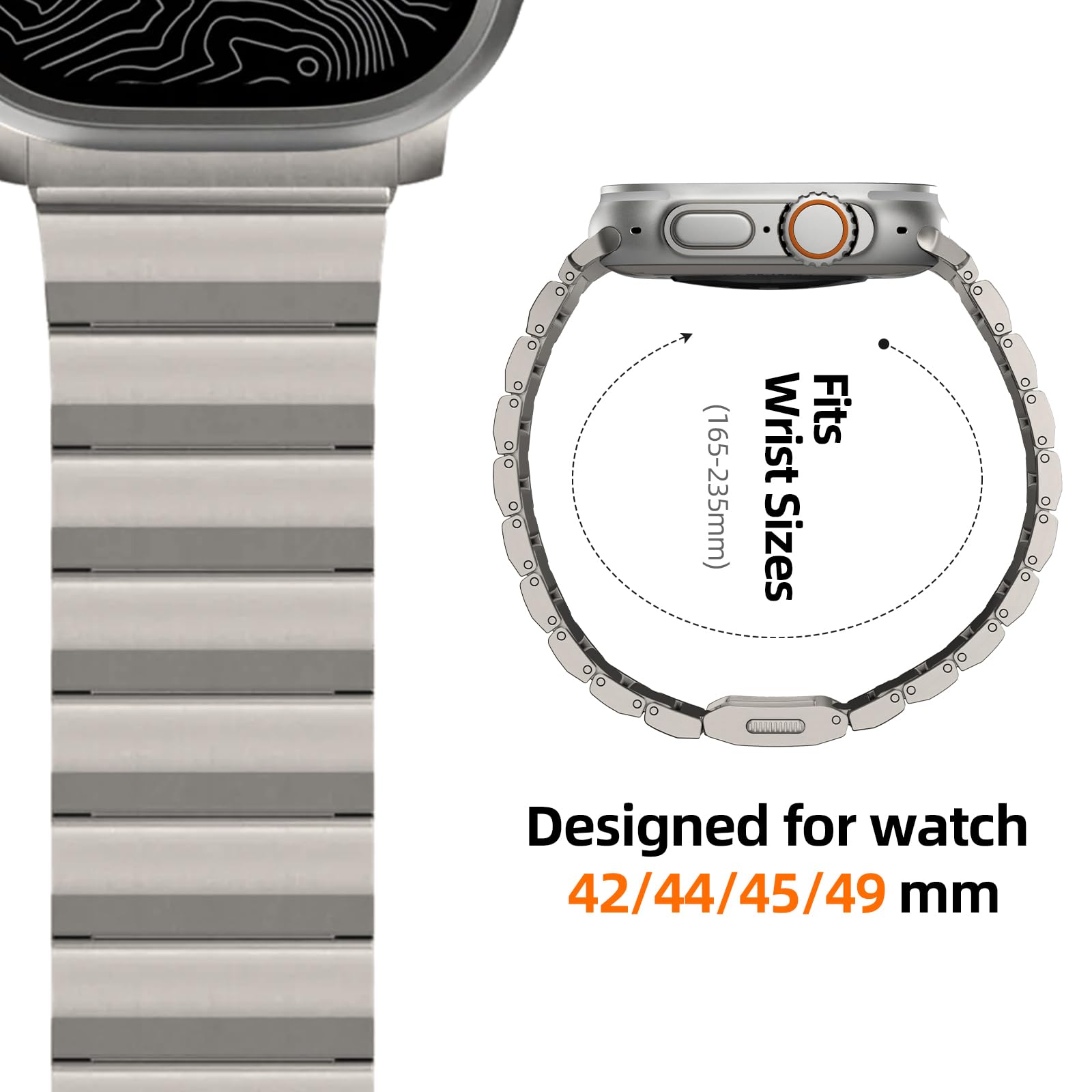 Bracelet en titane compatible avec l'Apple Watch 49mm 45mm 44mm 42mm,pour iWatch Ultra/Ultra 2 Series 9 8 7 6 5 4 SE 3 2 1