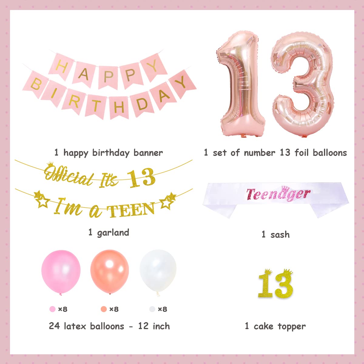 Fechy 13. Geburtstag Dekorationen – Roségold 'OMG UR A Teenager' Banner, Luftballons & Konfetti