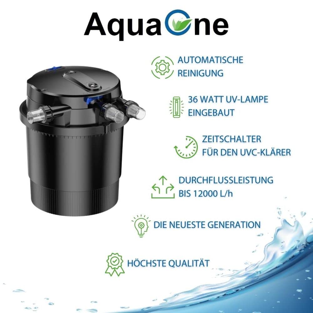 AquaOne Set di filtri per laghetto con pompa per laghetto, impianto di filtraggio CPU-20000 per laghetto fino a 40.000 litri, set completo con lampada UV, pompa Eco 50 Watt, tubo per laghetto n. 42