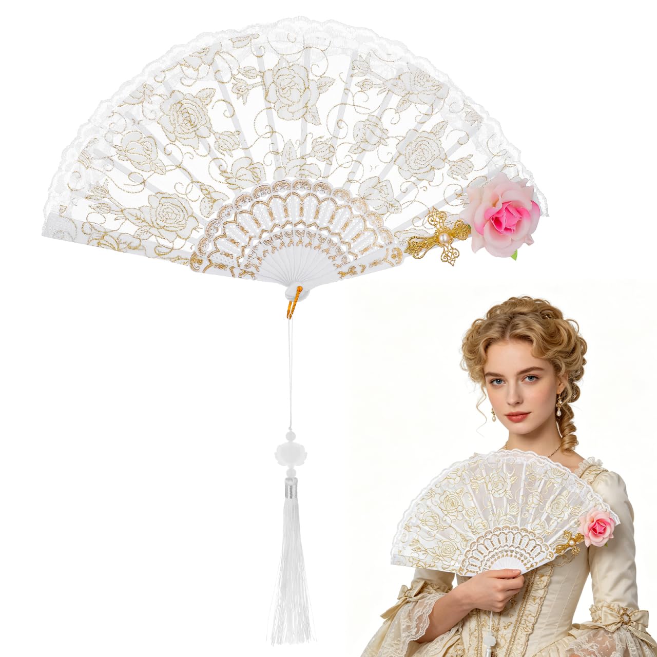 Éventail pliable en dentelle vintage pour danses et mariages rétro