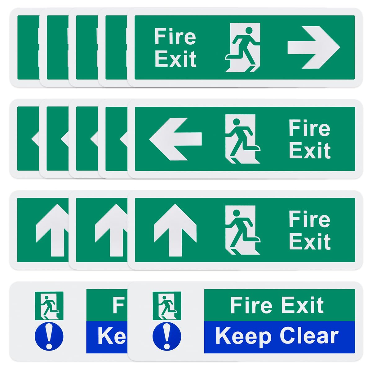 15Pcs Fire Exit Signs, 30 X 10cm Emergency Exit Signage, Self Adhesive Safety Signs with Right, Left, Up Arrows