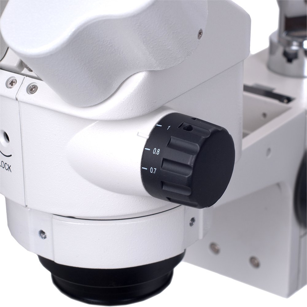Omano OM2300S-V10-7.5X-45X - Binocular - Zoom Stereo Inspection Microscope - Premium Single-Arm Boom Stand - 4" Extension Bar - LED Ring Light