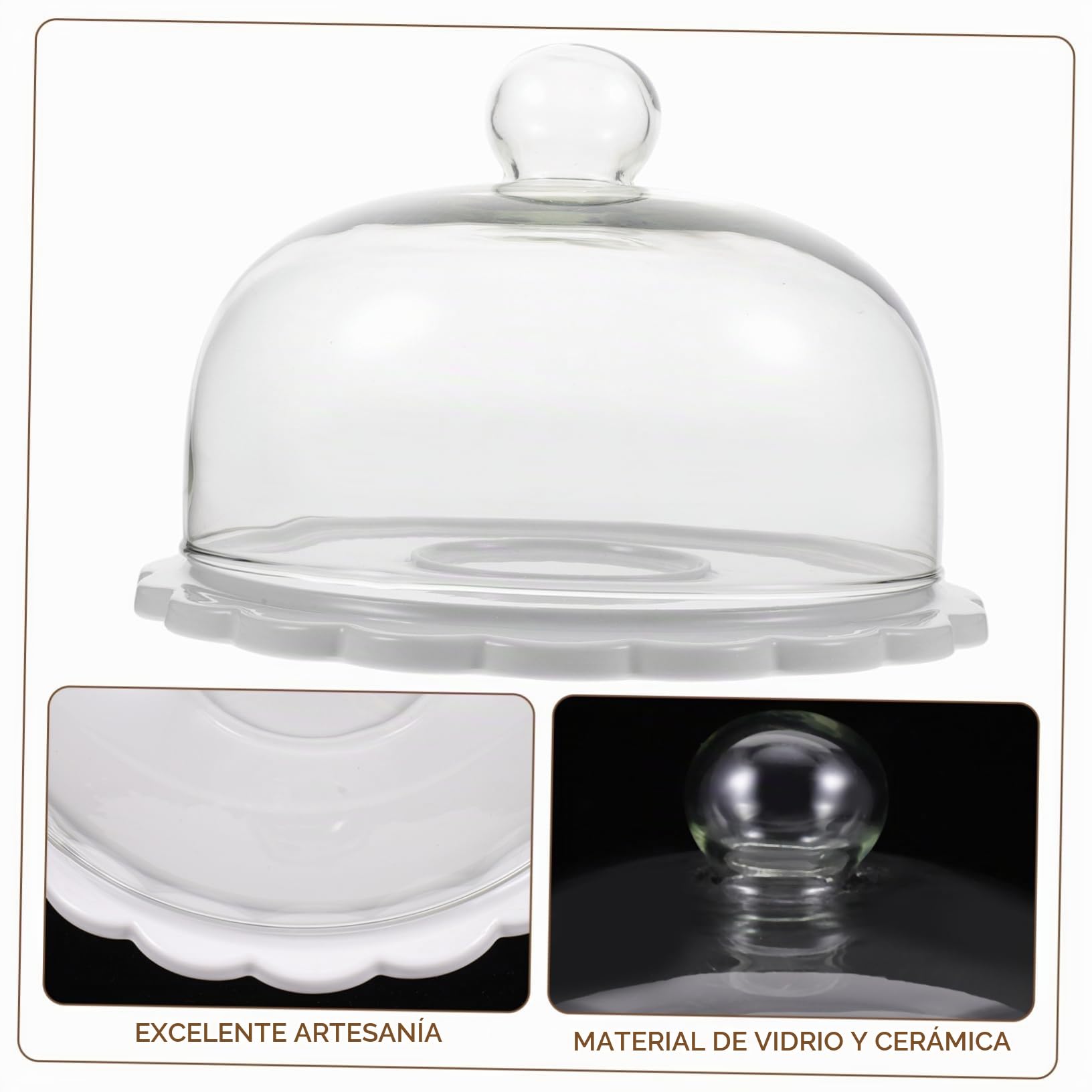 CHILDWEET Soporte para Tartas Redonda de Cerámica con Tapa de Vidrio white para Bodas y Cumpleaños, Protege Alimentos con Diseño Elegante