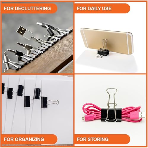 Miniatura 5 de 340 clips de papel y clips para carpetas de varios tamaños, clips grandes, medianos y pequeños, clips recubiertos de níquel, suministros de oficina