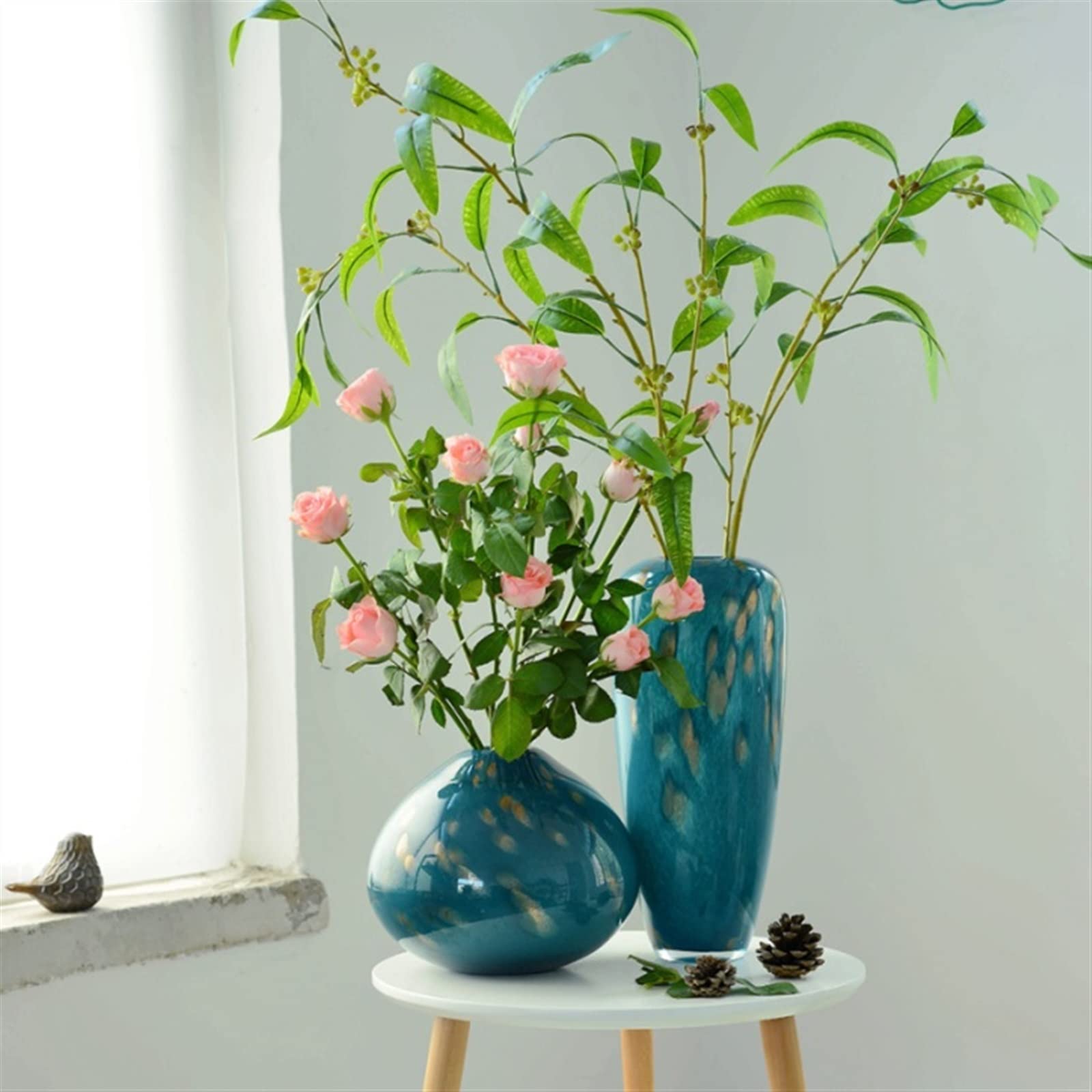 Decoratieve Vazen ​​voor Centerpieces Blauw glas vaas transparant vaas lange hals vaas woonkamer eettafel middelpunt geschikt for open haard slaapkamer keuken woonkamer centerpiece bureau Ideaal Plank