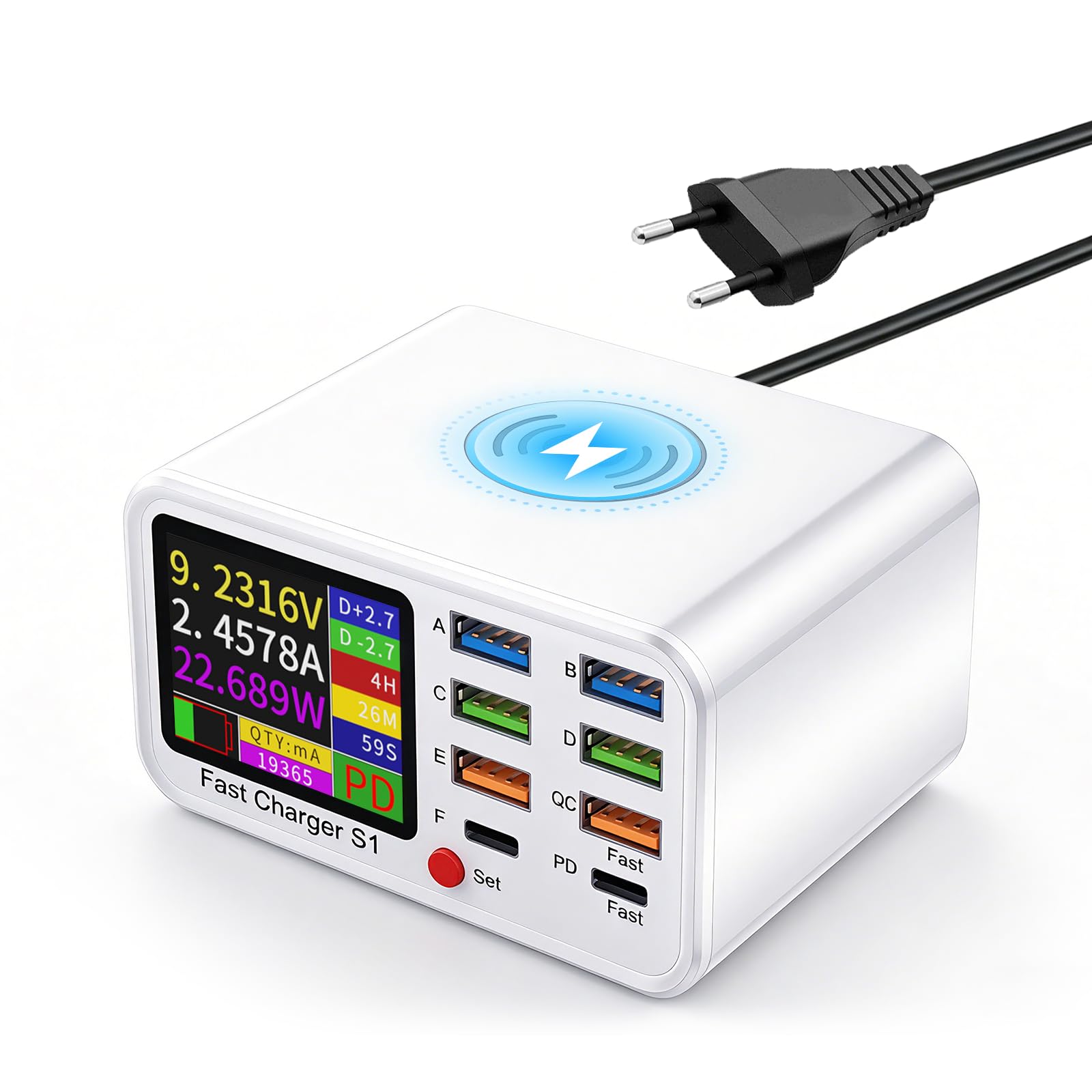 Chargeur USB C 100 W pour ordinateur portable, puissance de charge rapide 8 ports, bloc d'alimentation GaN avancé, contrôle tactile, compatible avec MacBook, iPhone 17/16/15, Samsung (blanc)