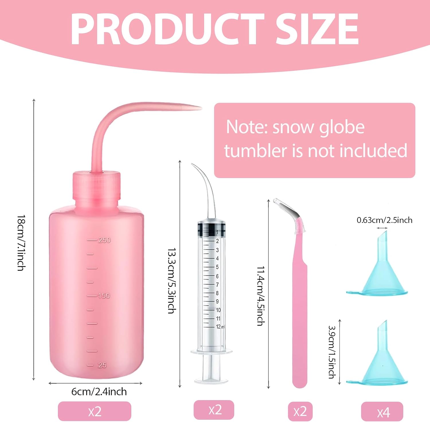 10 Pcs Snow Globe Tumbler Supplies for Glitter, Snow Globe Tumbler Kit with Bent Syringe, Tweezers, Small Funnel Squeeze Bottle - DIY Glass Cups Supplies for Glitter Snowglobe Tumbler Craft Cup Making thumbnail