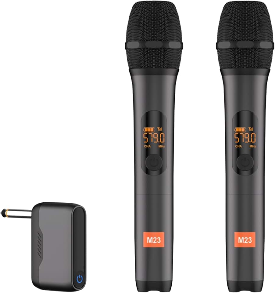 Microfone Sem Fio Duplo Profissional UHF Recarregável com Receptor Plug P10 Ideal para Karaoke Igrejas Eventos e Palco