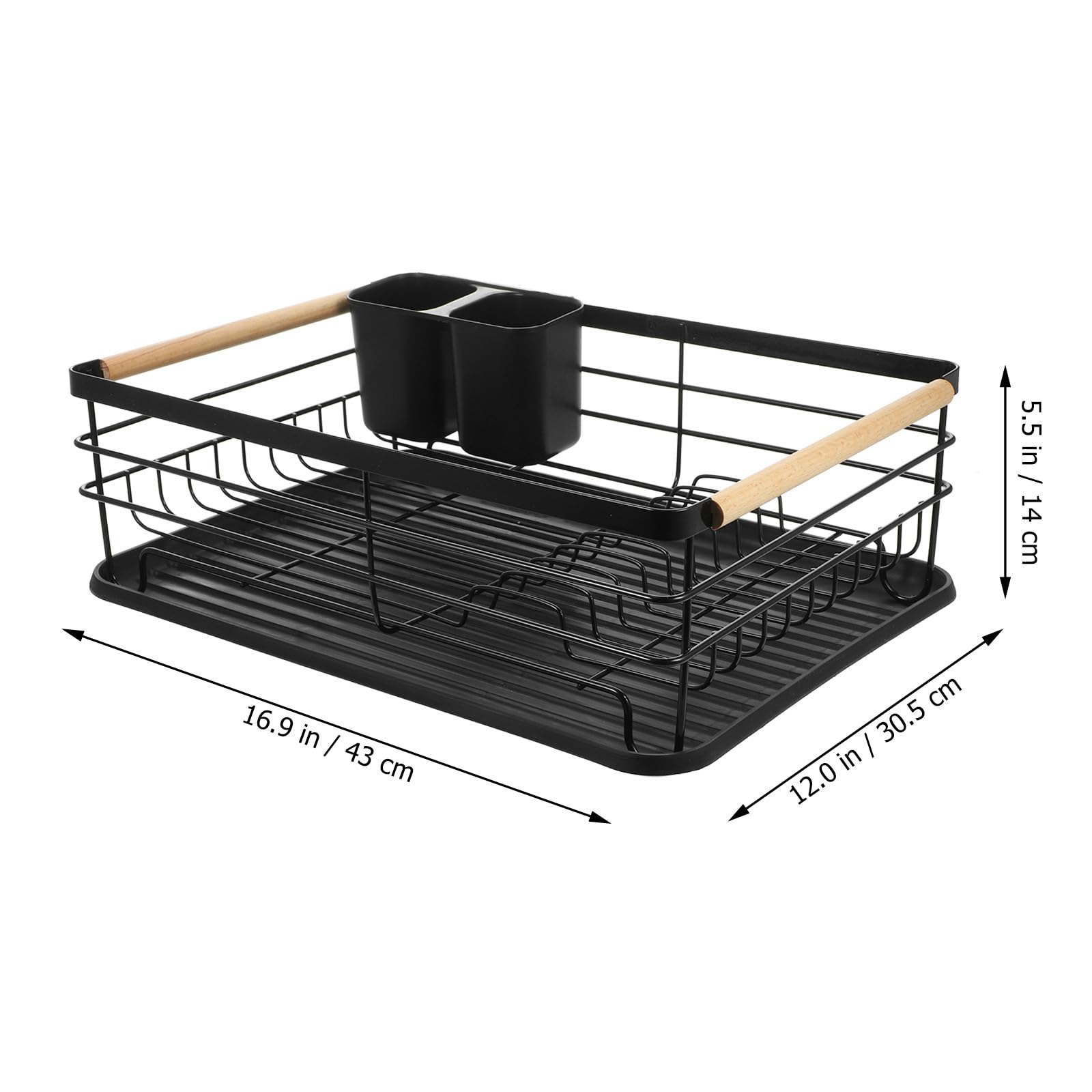 Escurridor Gran Capacidad y Bandeja de Drenaje Extraíble Organizador Multifuncional de Platos de Hierro Negro para Encimera de Cocina para Platos y Cubiertos