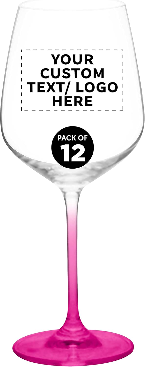 Custom Crystal Wine Glasses 17.5 oz Set of 12, Personalized Bulk Pack - Restaurant Glassware, Perfect for Red Wine or White Wine - Pink
