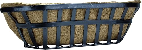 Miniatura 6 de Ashman Trough - 1 unidad, maceta para barandilla de cubierta, color negro, maceta de metal para jardín con revestimientos de coco.