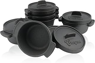 BBQ-Toro mini-Dutch-Oven-set (6 stuks), diameter 11 cm, al ingebrand - preseasoned, gietijzeren serveerpotten, kookpan, kleine braadpan, gietijzeren pan
