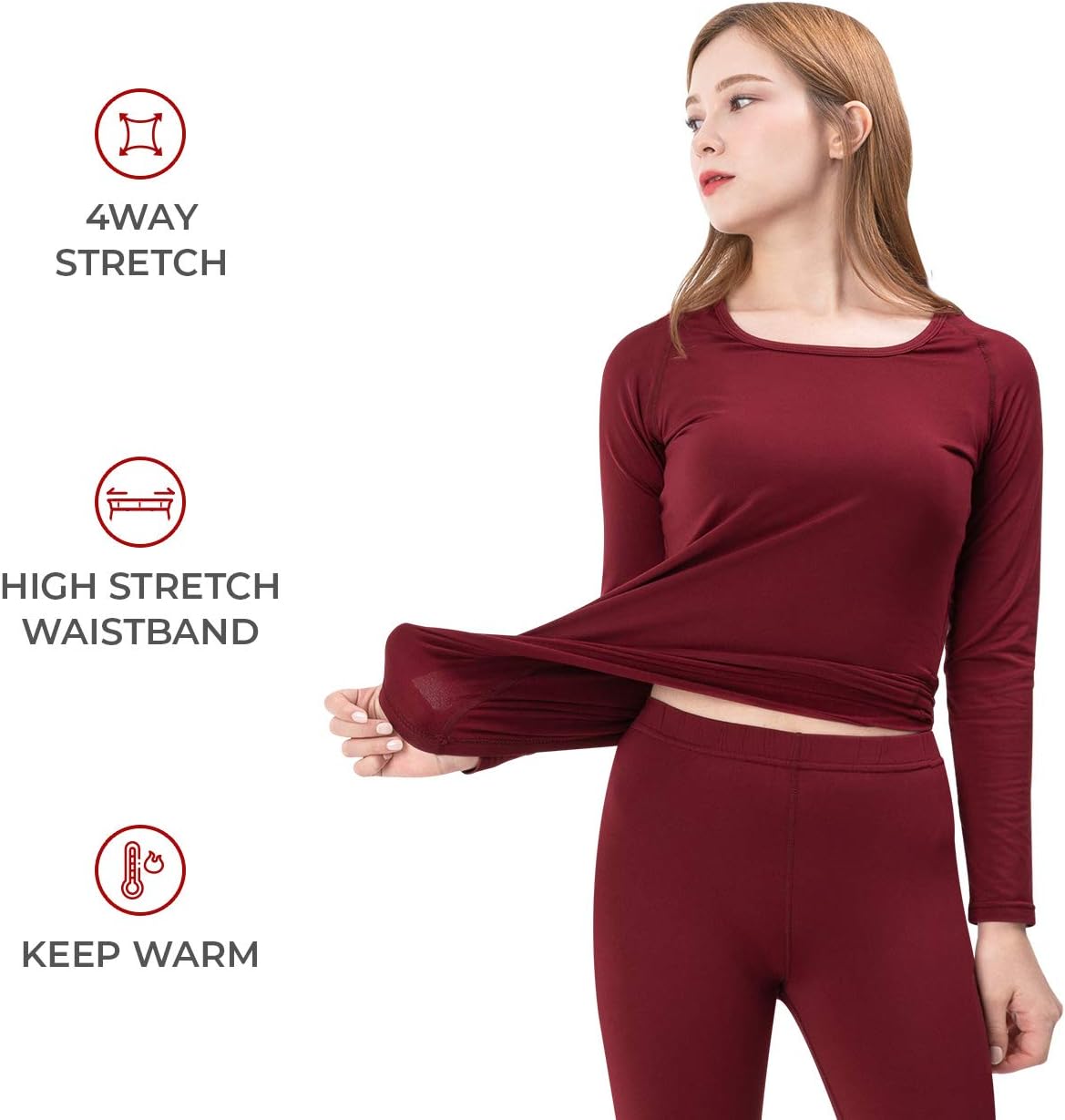 Womens MAXHEAT Fleece Lined Performance Long Johns Thermal Underwear