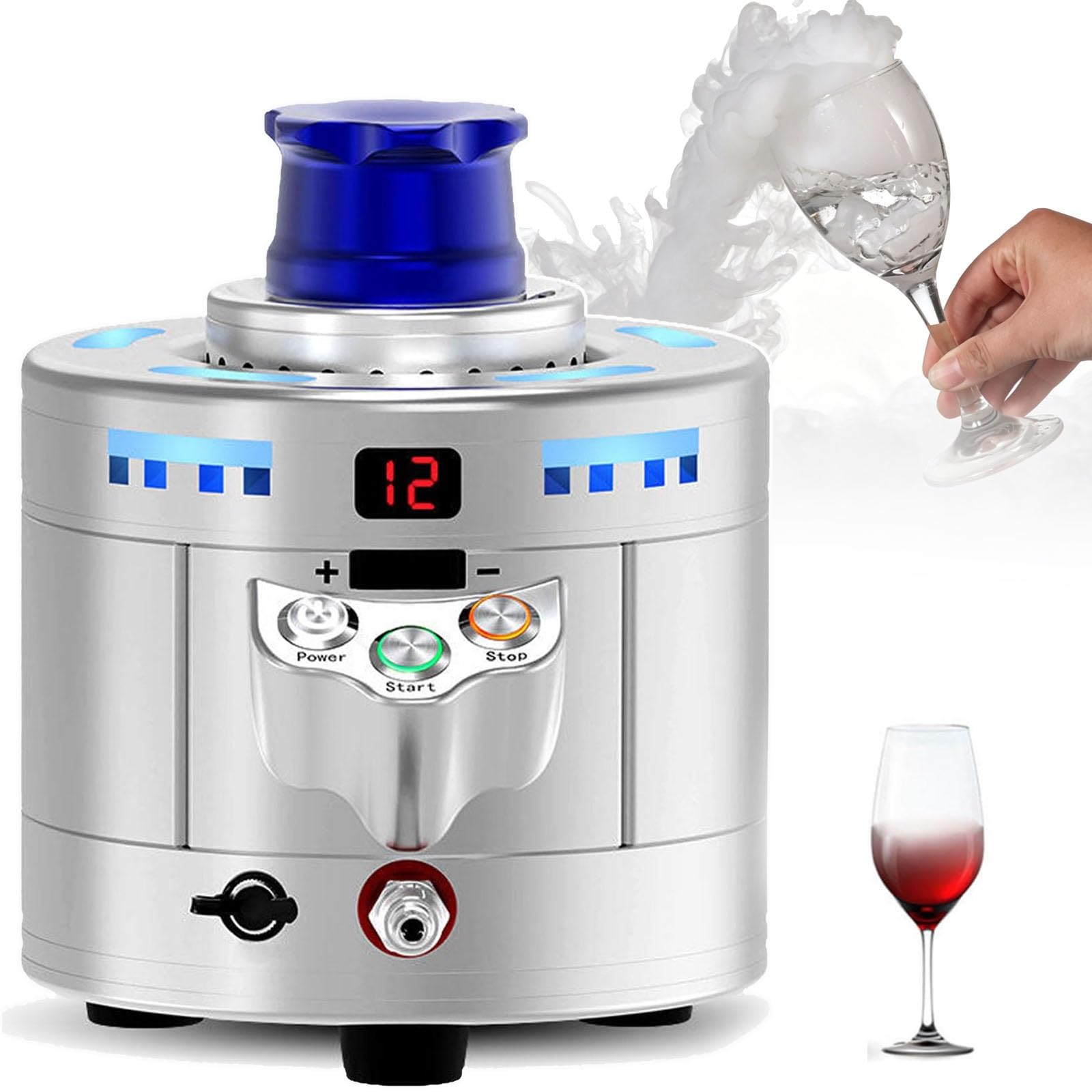 KJZQXYX 25W CO2 Dry Ice Maker & Rapid Wine Glass Chiller,Dry Ice Making 12-17s,8 S/cup,for Restaurants, Yachts, and Bars (Silver)