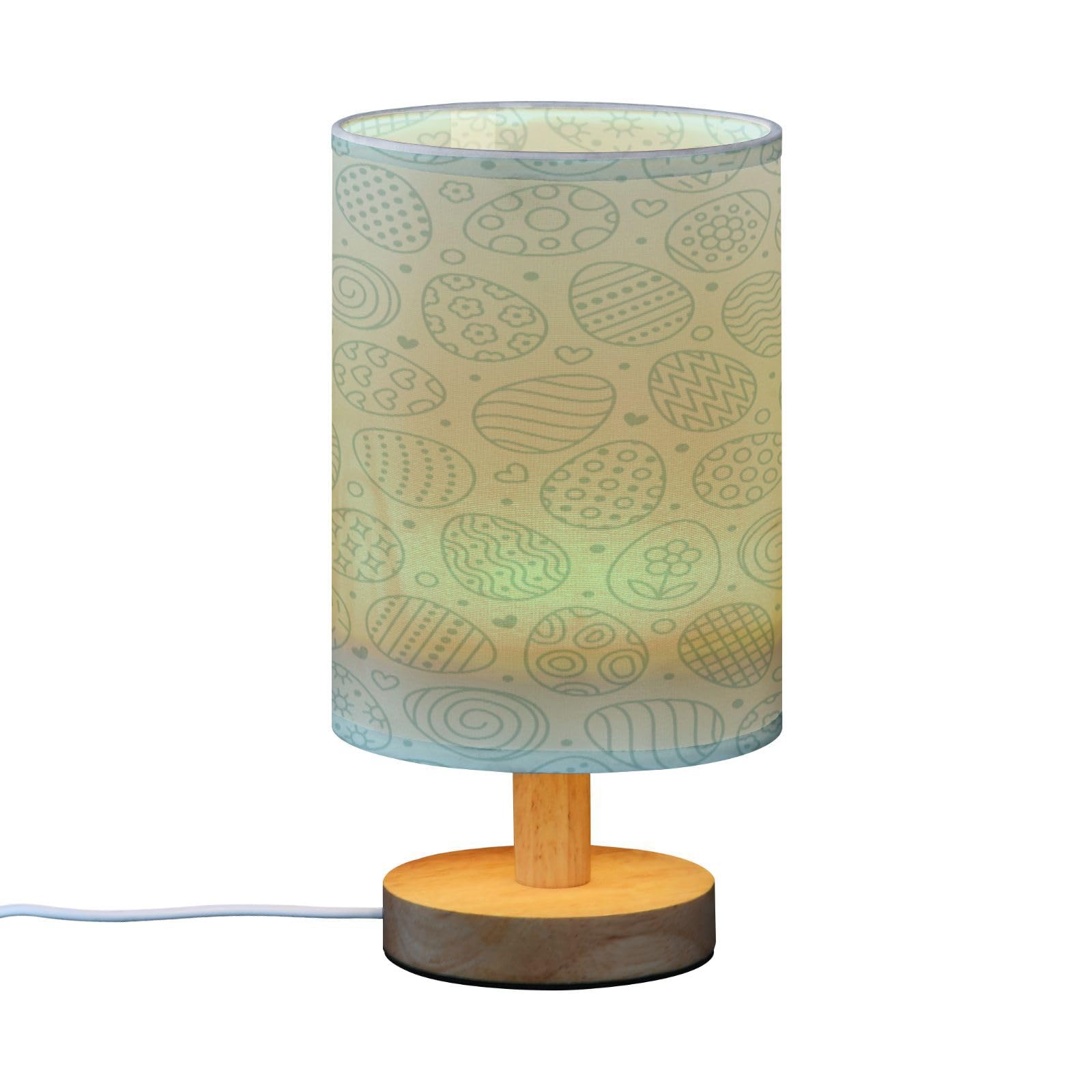 SDMKA Easter Eggs Pattern Bedside Table Lamp for Bedroom, Minimalist Nightstand Lamp with Round Fabric Shade for Living Room, Office, No Bulb Required