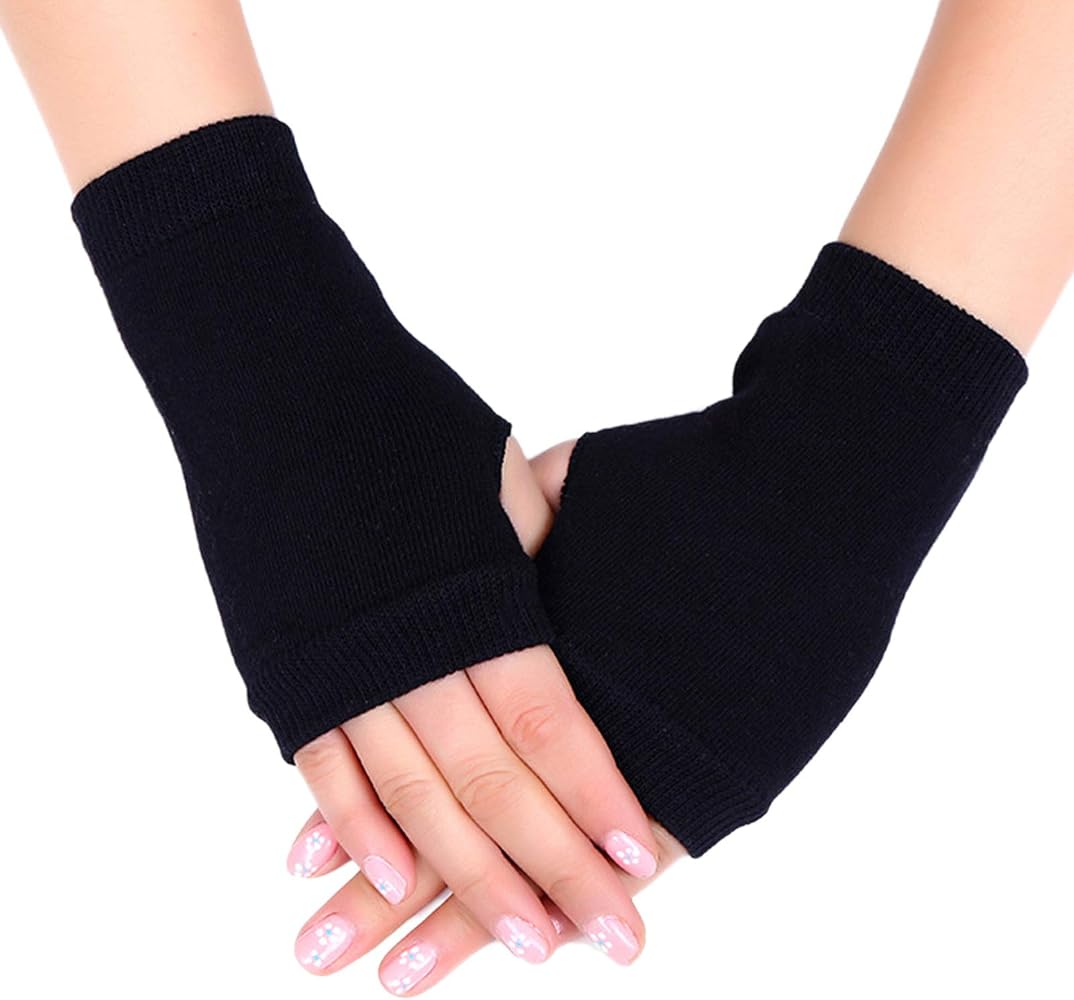 Fingerlose Handschuhe, Unisex, Baumwolle, gestrickt, einfarbig, dehnbar, Daumenloch, Handgelenklänge, Fahrhandschuhe, Winterhandschuhe, Schwarz , One size Fashion