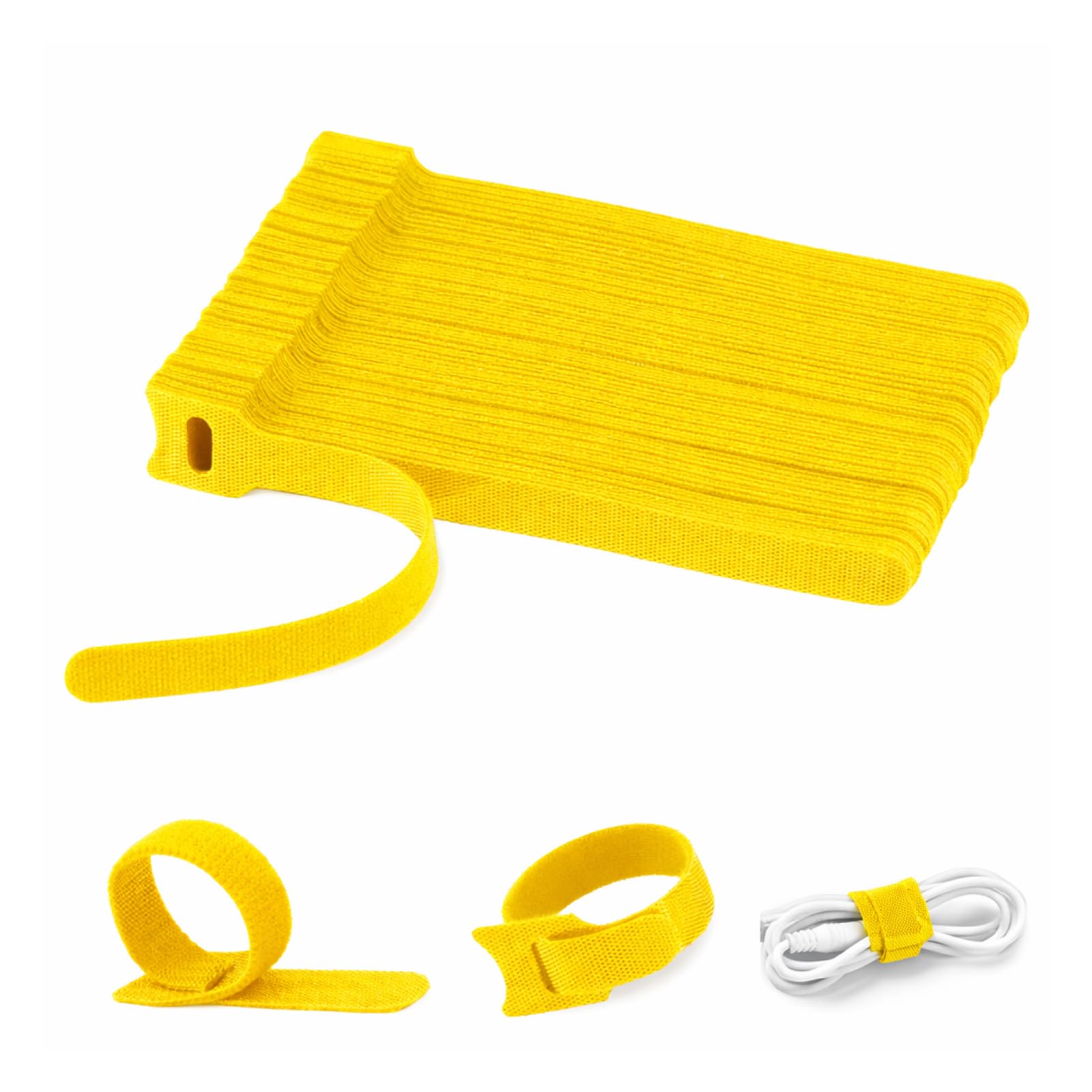 AropaeenGlowry 100-Pack 15cm Reusable Hook & Loop Cable Ties - 12mm Wide Adjustable Cord Organizers (Yellow)