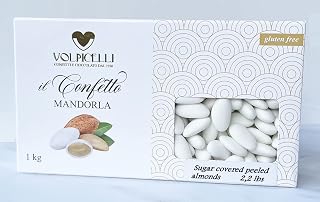 Volpicelli White Italian Imported Sugar Covered Peeled Almonds, Confetti Candy, Italian Dragee, Jordan almonds, Koufeta GLUTEN FREE - 2.2 LBS Sugar Covered Almonds Confetti